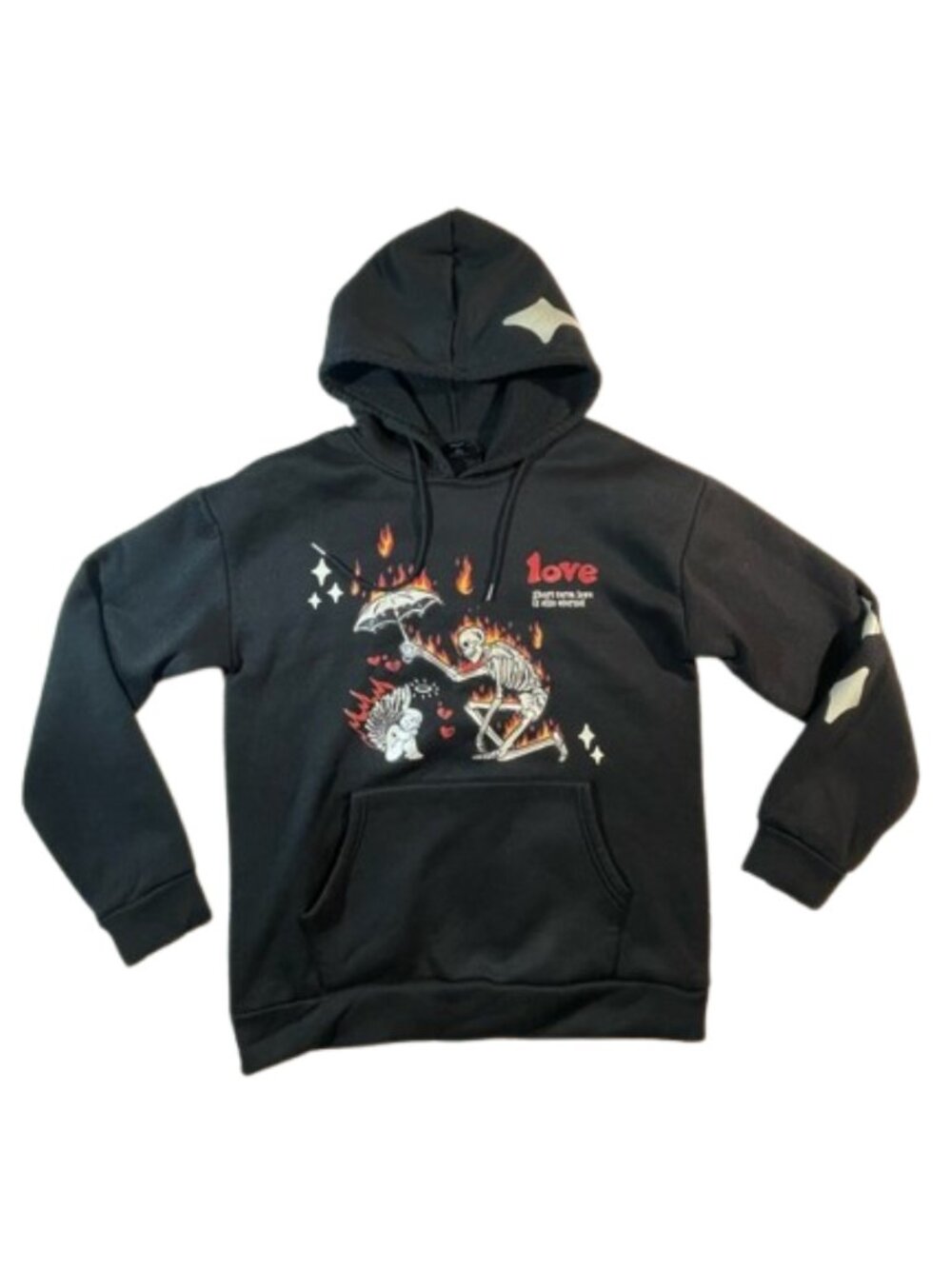 ROMWE Las Vegas Skeleton Graphic Hoodie Black Size L Gothic Y2K Halloween